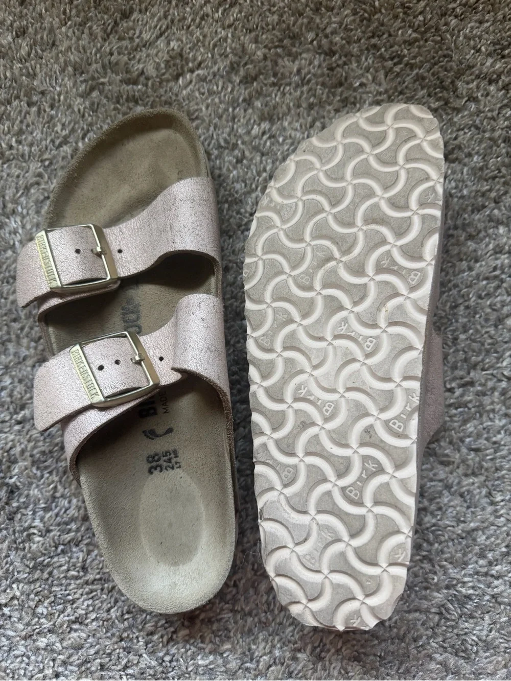 Birkenstock Double Strap Sandals in Metallic Blush Pink - Picture 3 of 5
